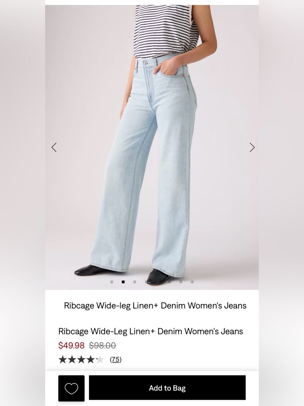 LEVI’s RIBCAGE WIDE LEG High Rise Linen and Denim Women’s Jeans - Picture 8 of 10